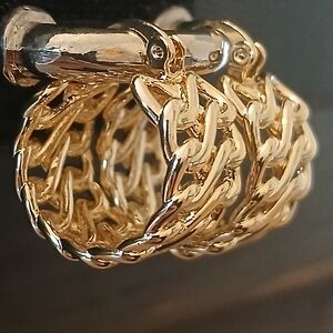 Vintage Napier TJG Textured Chain Half Hoop Earrings Gold Plated Chunky